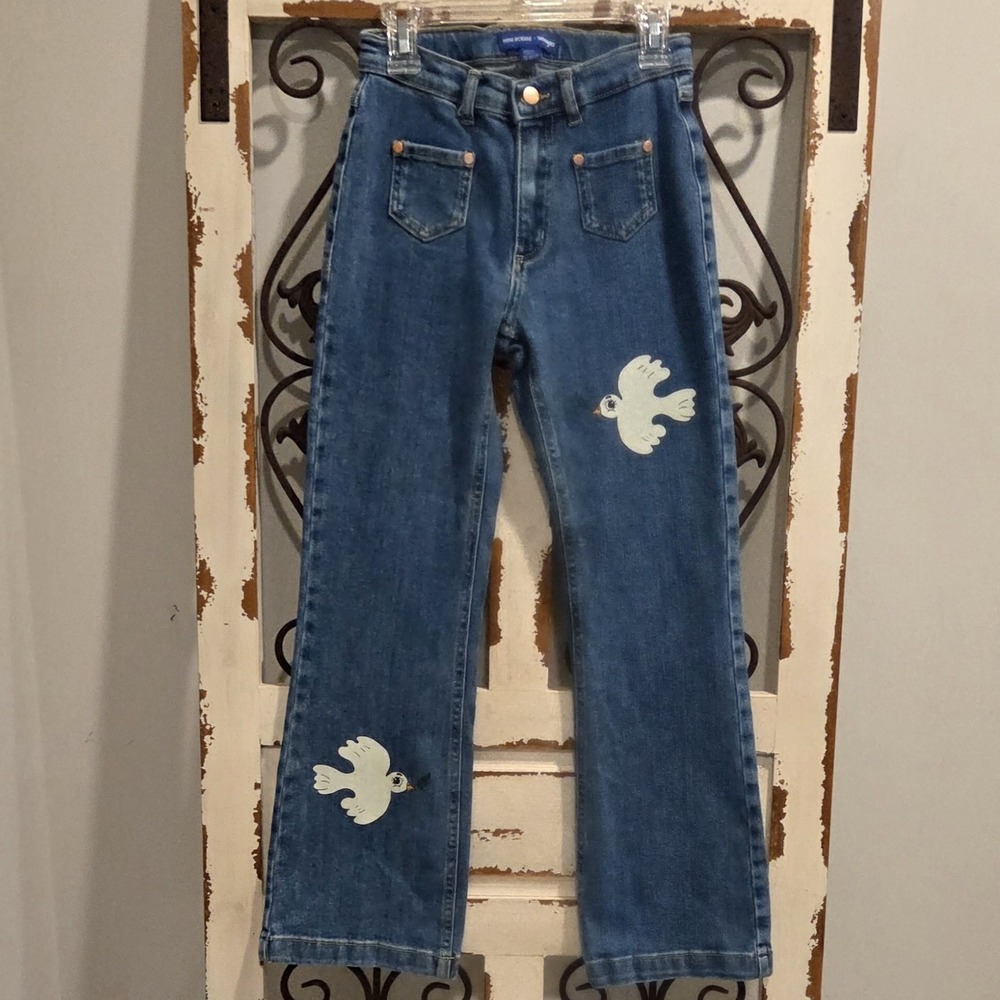 Mini Rodini x Wrangler Girls Bootcut Jeans Dove Print Denim Size 9-11Y
